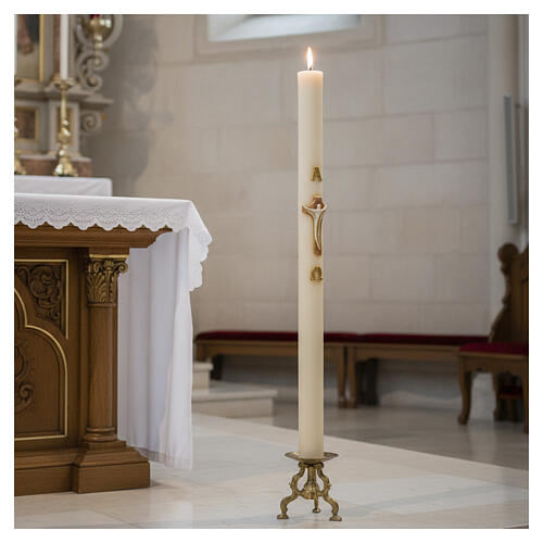 Ivory Paschal candle with Alpha, Omega and cross 120x8 cm 2