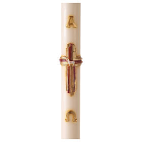 Gelblichweiße Osterkerze, Alpha und Omega, Kreuz mit Lamm, 120x8 cm