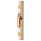 Gelblichweiße Osterkerze, Alpha und Omega, Kreuz mit Lamm, 120x8 cm s3