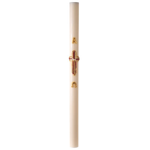Ivory Paschal candle with lamb on the cross, Alpha and Omega, 120x8 cm 2