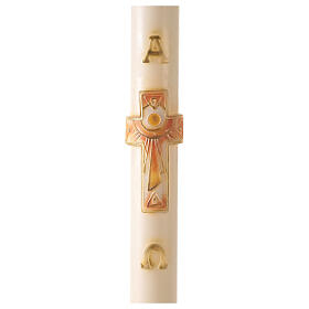 Ivory Easter candle with cross, Alpha and Omega 120x8 cm