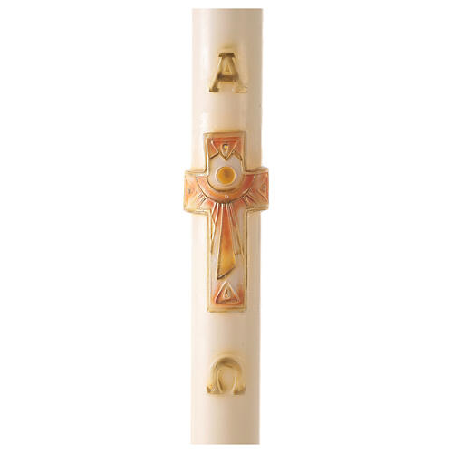 Ivory Easter candle with cross, Alpha and Omega 120x8 cm 1