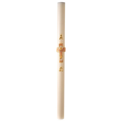 Ivory Easter candle with cross, Alpha and Omega 120x8 cm 2