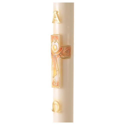 Ivory Easter candle with cross, Alpha and Omega 120x8 cm 4