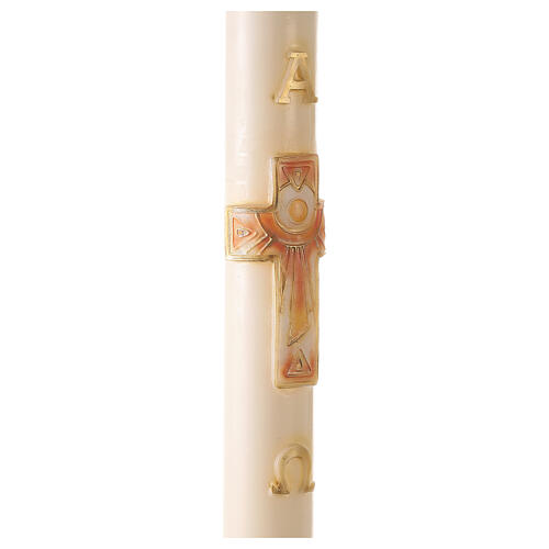Ivory Easter candle with cross, Alpha and Omega 120x8 cm 5
