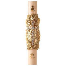 Ivory Paschal candle with Alpha, Omega and cross on an embossed golden cloak 120x8 cm