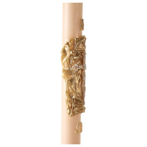 Ivory Paschal candle with Alpha, Omega and cross on an embossed golden cloak 120x8 cm 5