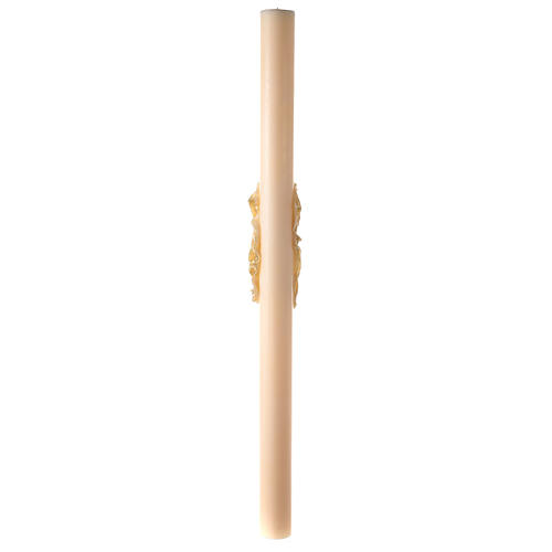 Ivory Paschal candle with Alpha, Omega and cross on an embossed golden cloak 120x8 cm 7