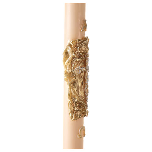 Ivory Paschal candle with Alpha, Omega and cross on an embossed golden cloak 120x8 cm 6