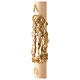 Ivory Paschal candle with Alpha, Omega and cross on an embossed golden cloak 120x8 cm s4