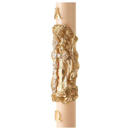 Paschal candle ivory Alpha Omega cross with golden mantle 120x8 cm 3