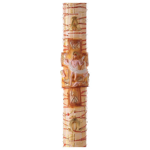 White Paschal candle with Alpha, Omega, cross with Risen Jesus and blood drops 120x8 cm 1