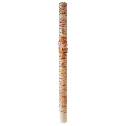 White Paschal candle with Alpha, Omega, cross with Risen Jesus and blood drops 120x8 cm 2