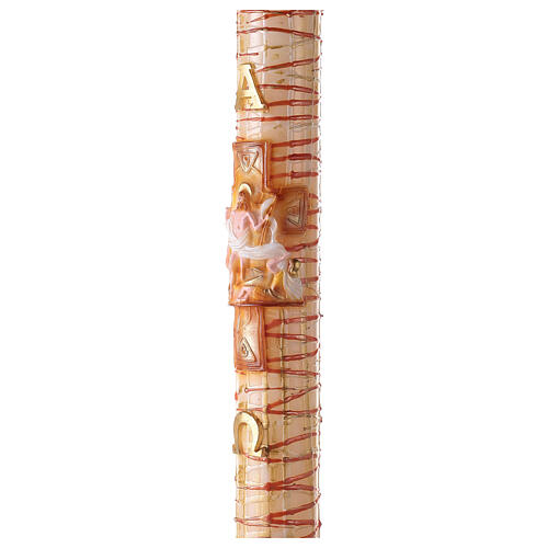White Paschal candle with Alpha, Omega, cross with Risen Jesus and blood drops 120x8 cm 4