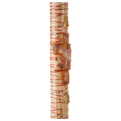 White Paschal candle with Alpha, Omega, cross with Risen Jesus and blood drops 120x8 cm 5
