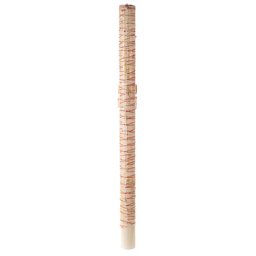 White Paschal candle with Alpha, Omega, cross with Risen Jesus and blood drops 120x8 cm 7