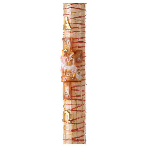 White Paschal candle with Alpha, Omega, cross with Risen Jesus and blood drops 120x8 cm 6