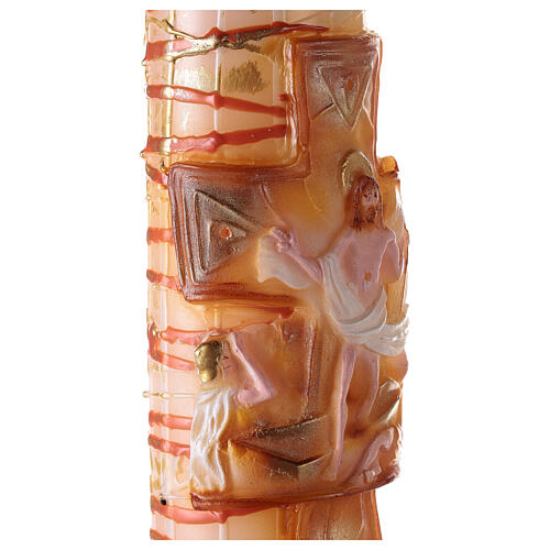 Paschał biały Alfa Omega krzyż krople z Jezusem Zmartwychwstałym 120x8 cm 3