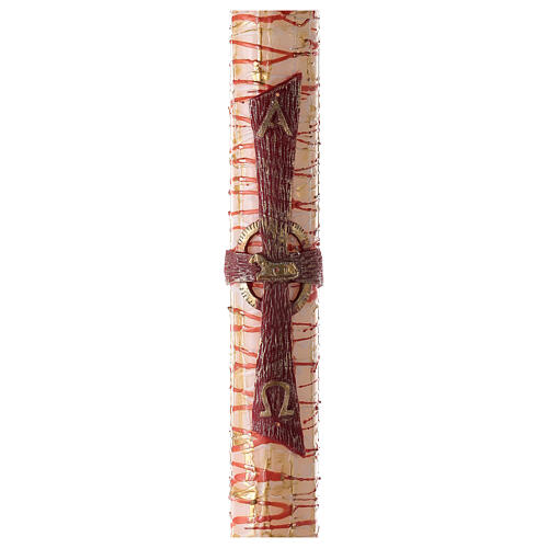 Gelblichweiße Osterkerze, Alpha und Omega, Kreuz mit Osterlamm, 120x8 cm 1
