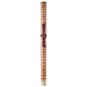 White Paschal candle with Alpha, Omega, cross with Easter Lamb and blood drops 120x8 cm
