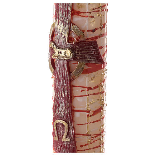 White Paschal candle with Alpha, Omega, cross with Easter Lamb and blood drops 120x8 cm 3