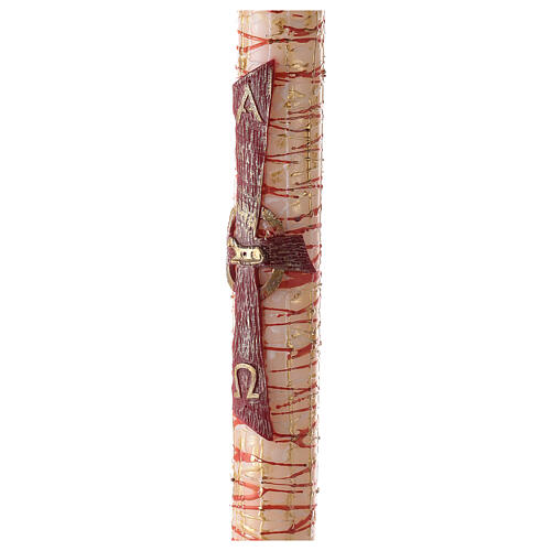 White Paschal candle with Alpha, Omega, cross with Easter Lamb and blood drops 120x8 cm 4