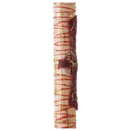 White Paschal candle with Alpha, Omega, cross with Easter Lamb and blood drops 120x8 cm 5