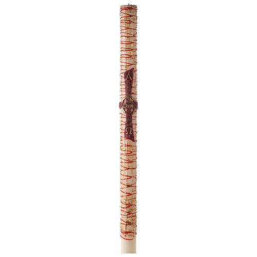 White Paschal candle with Alpha, Omega, cross with Easter Lamb and blood drops 120x8 cm 4