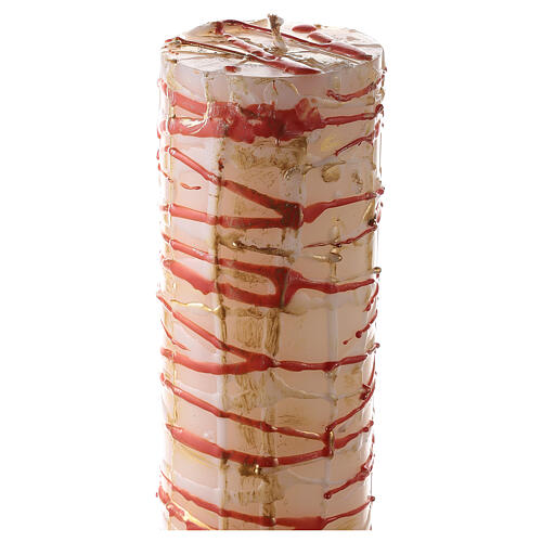 White Paschal candle with Alpha, Omega, cross with Easter Lamb and blood drops 120x8 cm 7