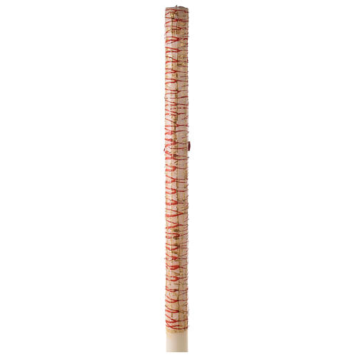 Círio Pascal listrado Cruz vermelha com Cordeiro e letras Alfa e Ómega, 120x8 cm 7