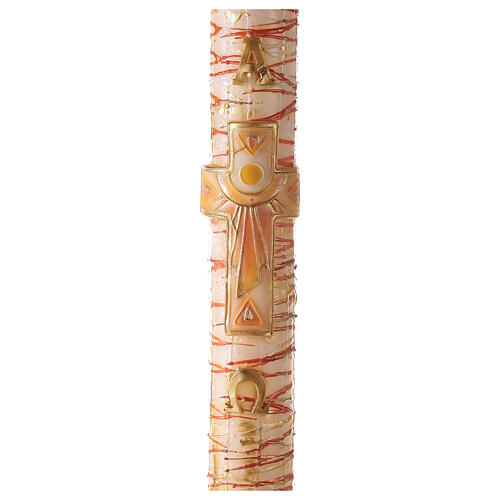 White Paschal candle with Alpha, Omega, cross and red drops 120x8 cm 1