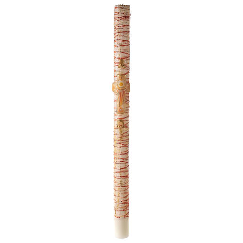 White Paschal candle with Alpha, Omega, cross and red drops 120x8 cm 2