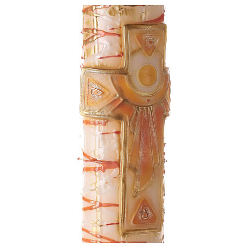 White Paschal candle with Alpha, Omega, cross and red drops 120x8 cm 3