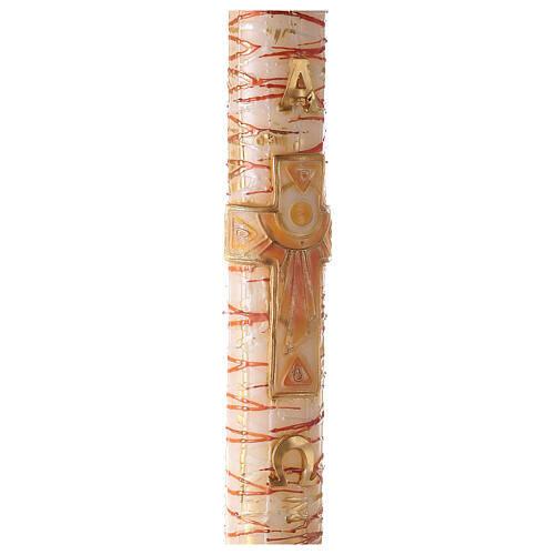 White Paschal candle with Alpha, Omega, cross and red drops 120x8 cm 5