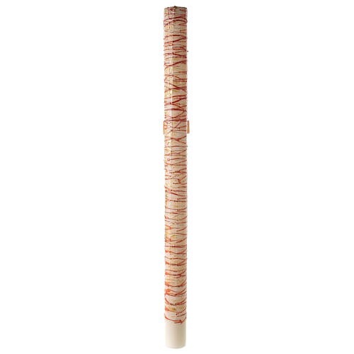 White Paschal candle with Alpha, Omega, cross and red drops 120x8 cm 7