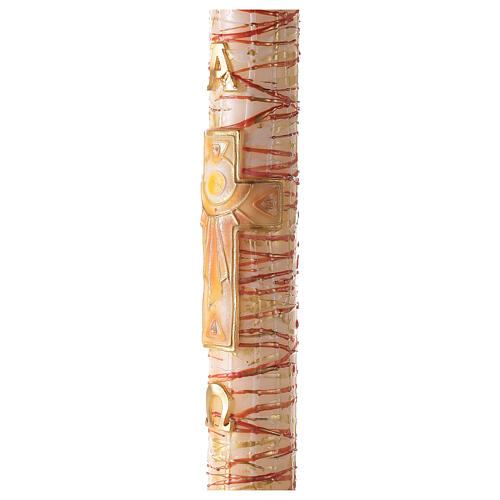 White Paschal candle with Alpha, Omega, cross and red drops 120x8 cm 6