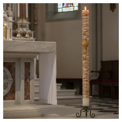 Cero Pasquale bianco Alfa e Omega croce gocce 120x8 cm 2