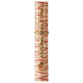White Paschal candle with Alpha, Omega, cross with flowers and drops 120x8 cm