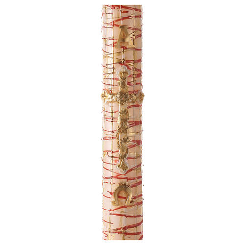 White Paschal candle with Alpha, Omega, cross with flowers and drops 120x8 cm 1