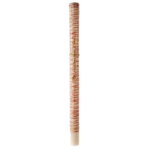 White Paschal candle with Alpha, Omega, cross with flowers and drops 120x8 cm 2