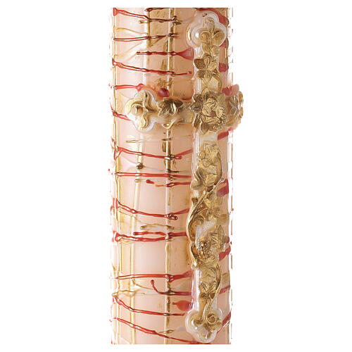 White Paschal candle with Alpha, Omega, cross with flowers and drops 120x8 cm 3