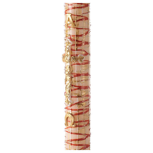 White Paschal candle with Alpha, Omega, cross with flowers and drops 120x8 cm 4