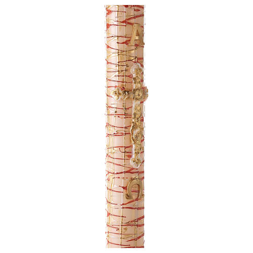 White Paschal candle with Alpha, Omega, cross with flowers and drops 120x8 cm 5