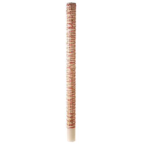 White Paschal candle with Alpha, Omega, cross with flowers and drops 120x8 cm 7