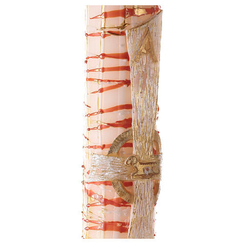 Paschal candle white Alpha and Omega cross lamb drops 120x8 cm 3