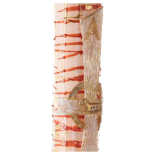Paschal candle white Alpha and Omega cross lamb drops 120x8 cm 7