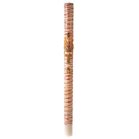 Paschal candle with Alpha, Omega, cross and red ears of wheat 120x8 cm