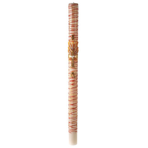 Paschal candle with Alpha, Omega, cross and red ears of wheat 120x8 cm 2