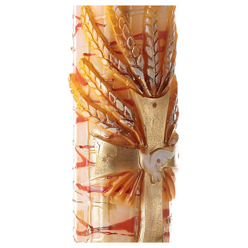 Paschal candle with Alpha, Omega, cross and red ears of wheat 120x8 cm 3