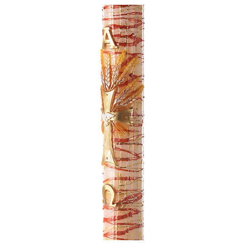 Paschal candle with Alpha, Omega, cross and red ears of wheat 120x8 cm 4